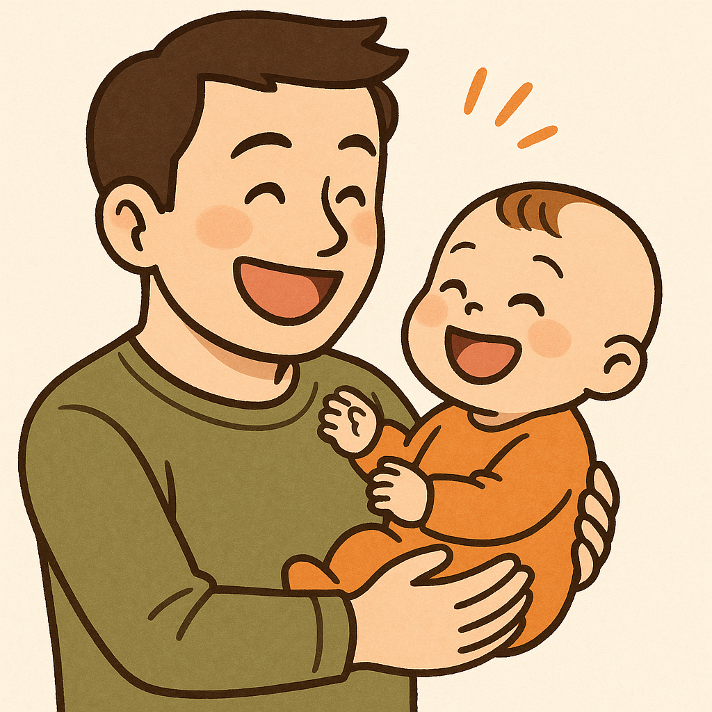 笑っている赤ちゃんとパパ
