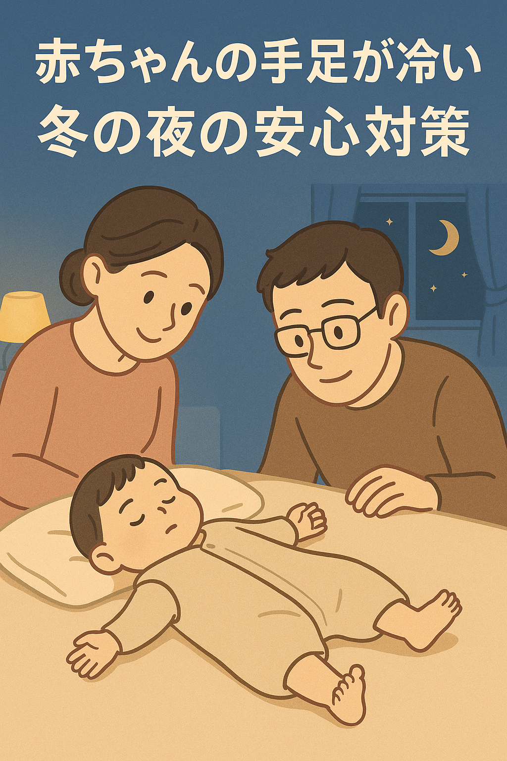 赤ちゃんが寒くないか見守るママとパパ