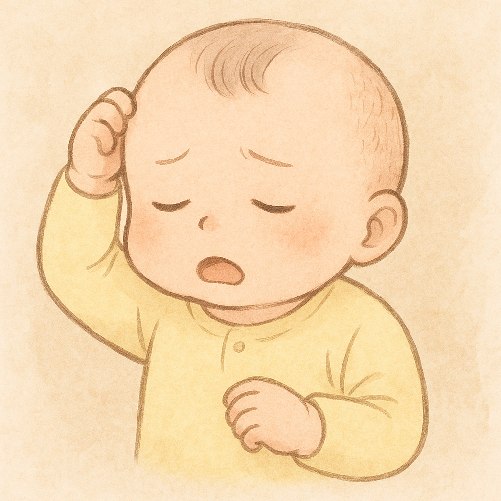 頭を掻きむしる赤ちゃん