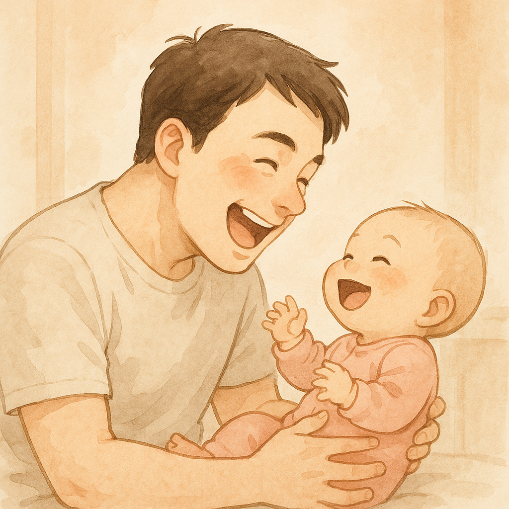 笑っている赤ちゃんとパパ