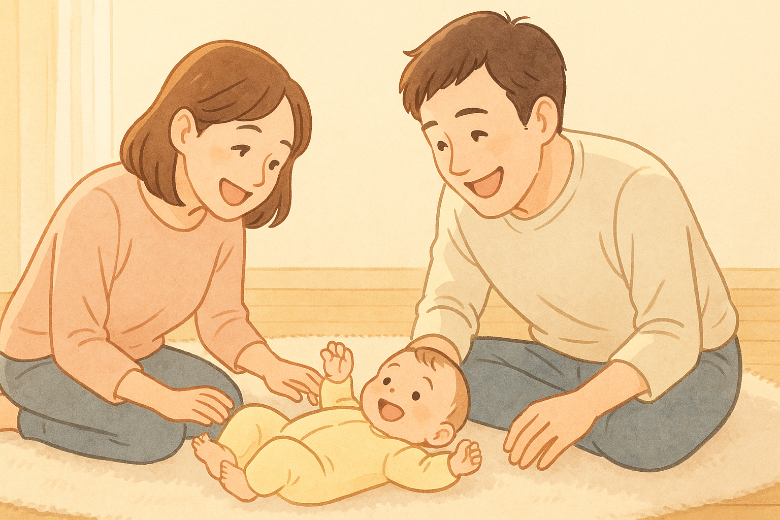 赤ちゃんと遊ぶママとパパ